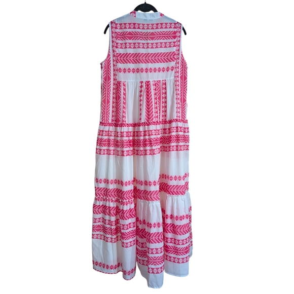 🌸 Collection by Cezele Pink & White Geo Print Tiered Midi Dress - Size Small - Picture 6 of 7